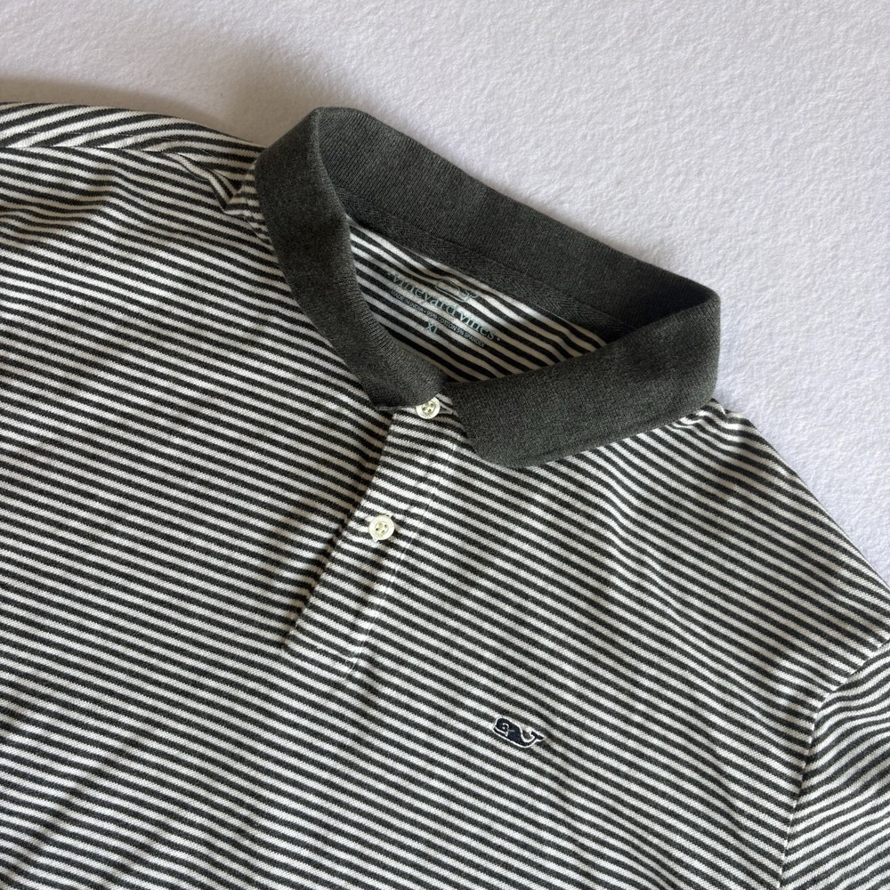 Vineyard Vines Men's XL Gray/White Striped Stretch Polo Whale Logo Golf